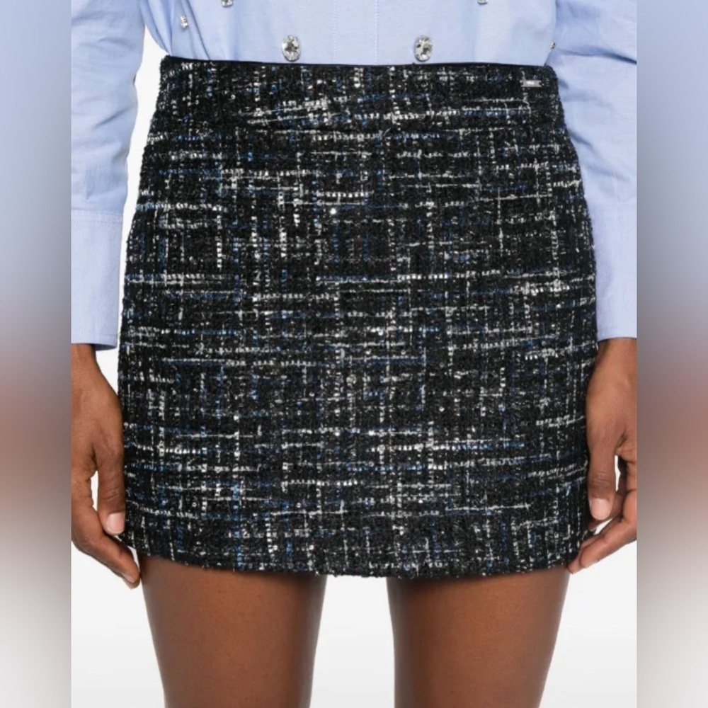 Boston Proper Tweed Mini Skirt - Black and Blue with silver threading